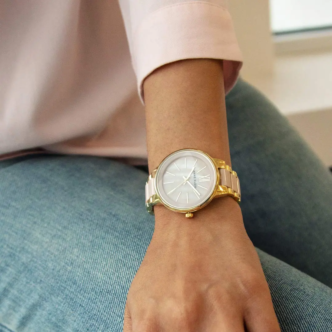 Anne Klein Women's Blush Pink Mother-of-Pearl Dial Resin Bracelet Watch 37mm | Japanese Quartz Movement - view 3