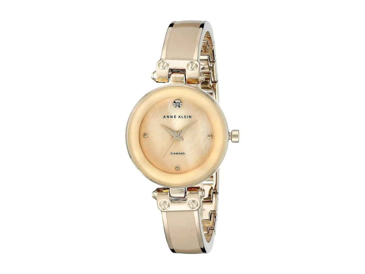 Anne Klein Women's Tan & Gold-Tone Bangle Watch with Diamond Dial | 28mm Case - main product image