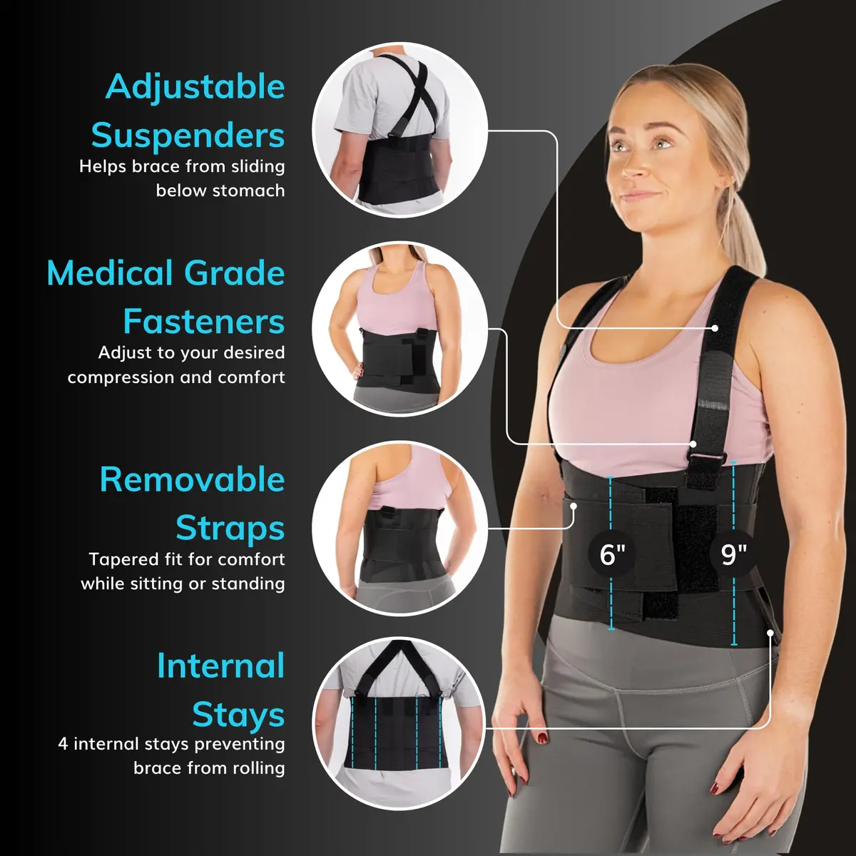 BraceAbility Work Back Brace - Industrial Lower Back Support Belt for Men & Women in Construction, Warehouse, Heavy Lifting | Adjustable Suspender Straps - view 5