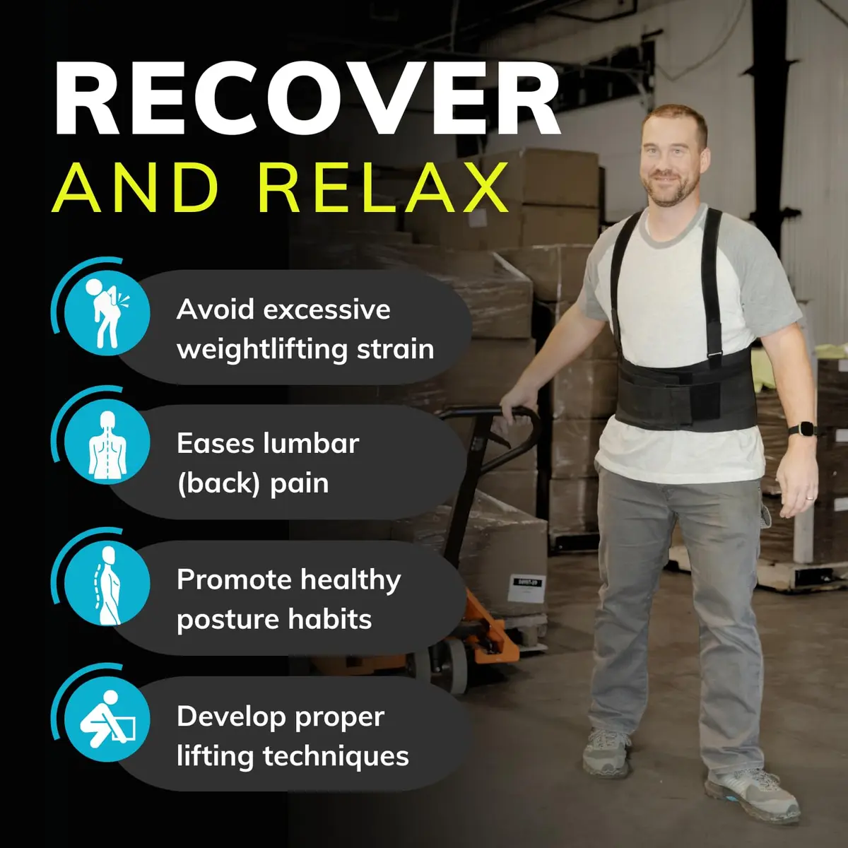 BraceAbility Work Back Brace - Industrial Lower Back Support Belt for Men & Women in Construction, Warehouse, Heavy Lifting | Adjustable Suspender Straps - view 7