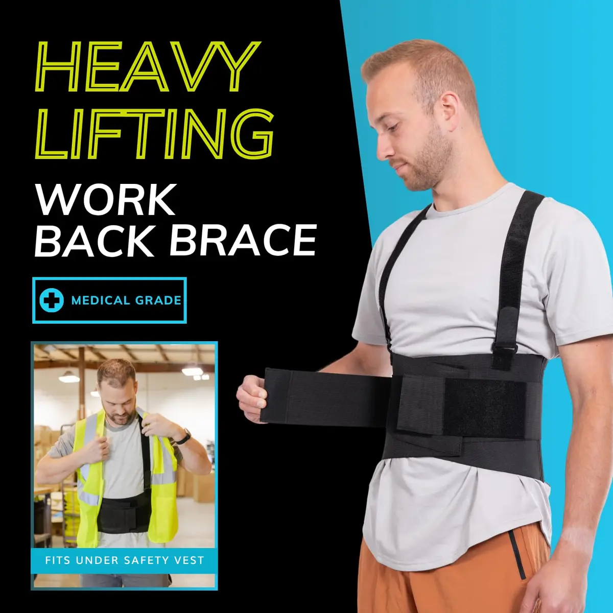 BraceAbility Work Back Brace - Industrial Lower Back Support Belt for Men & Women in Construction, Warehouse, Heavy Lifting | Adjustable Suspender Straps - view 4