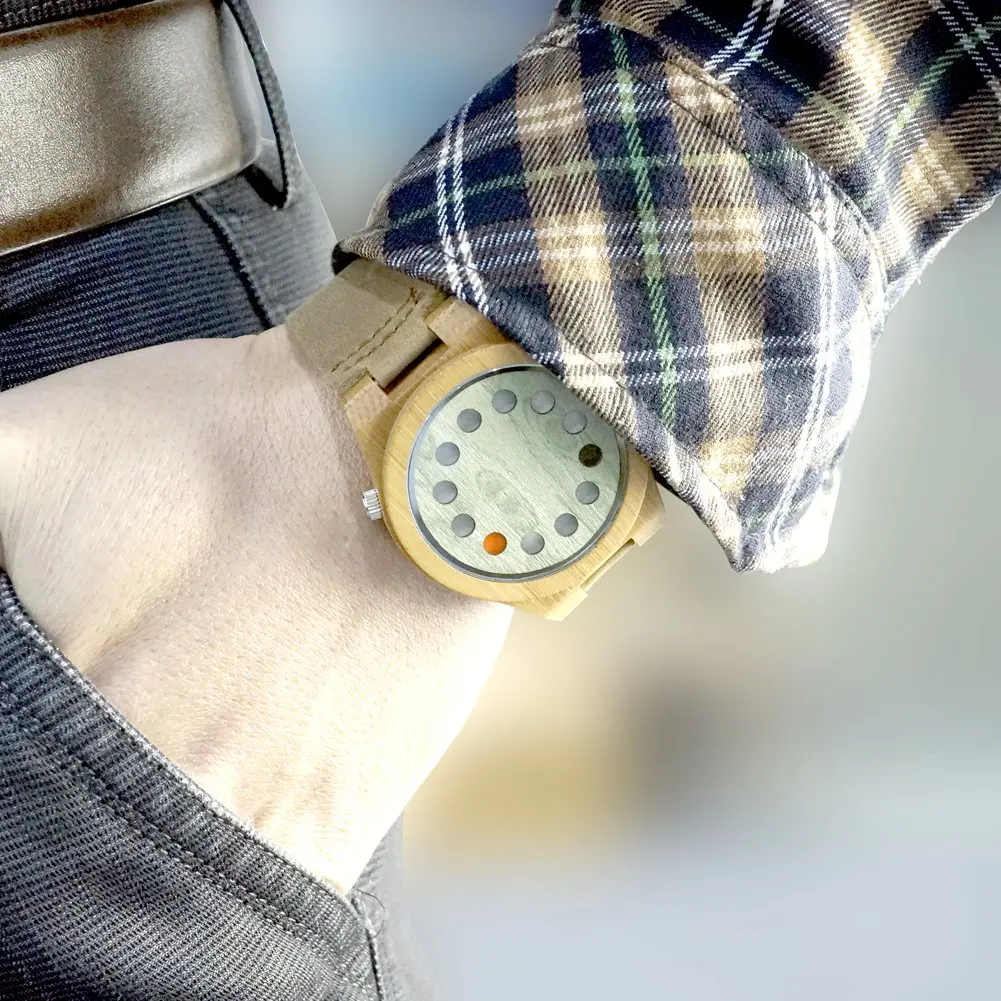 BOBO BIRD Men's Bamboo Wood Watch 45mm Analog Quartz with Genuine Leather Strap | Unique Design for Men - view 4