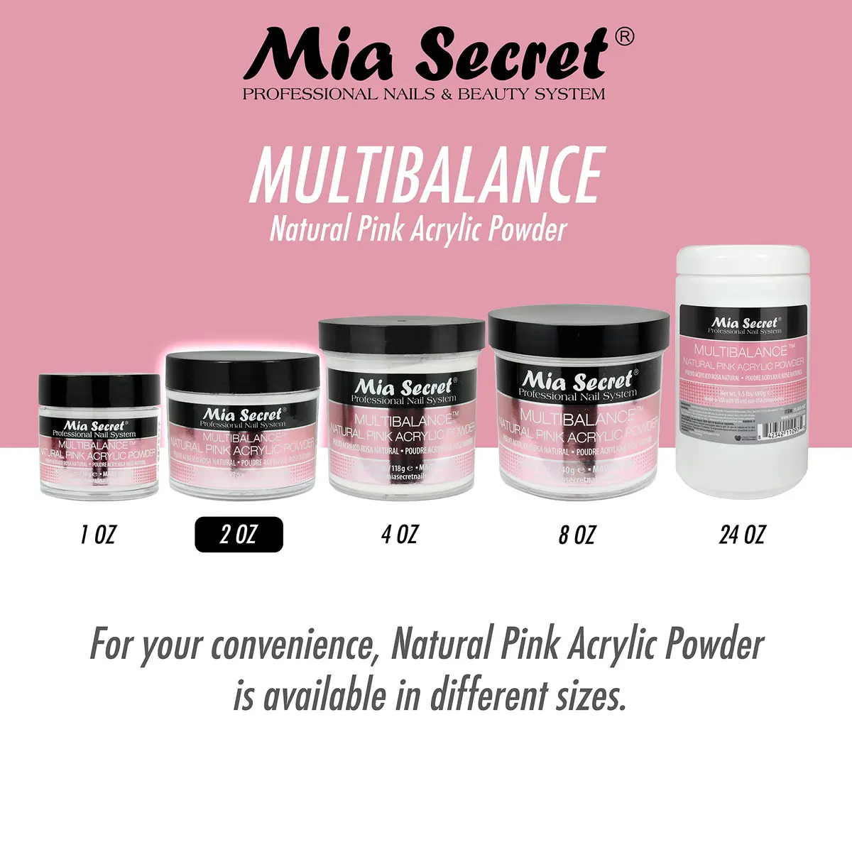 Mia Secret Multibalance Natural Pink Acrylic Powder 2 Oz | Salon-Quality Nail Art - view 3
