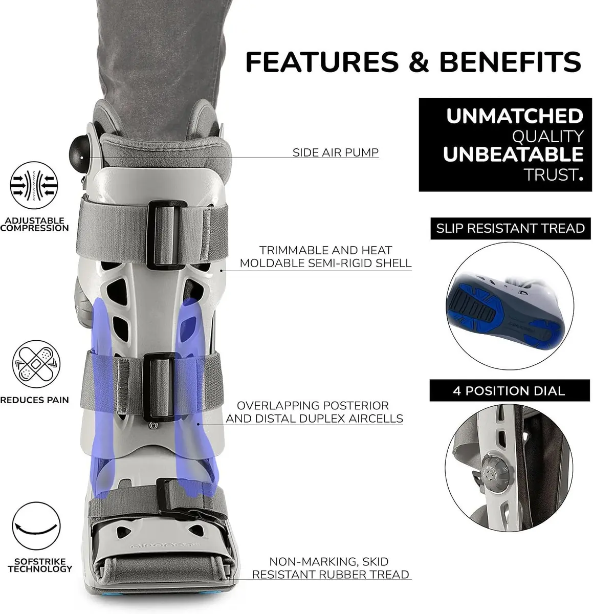 AIRCAST AirSelect Elite Walking Boot (Gray, Large) | Support & Edema Control with Open-Frame Ventilation - view 8