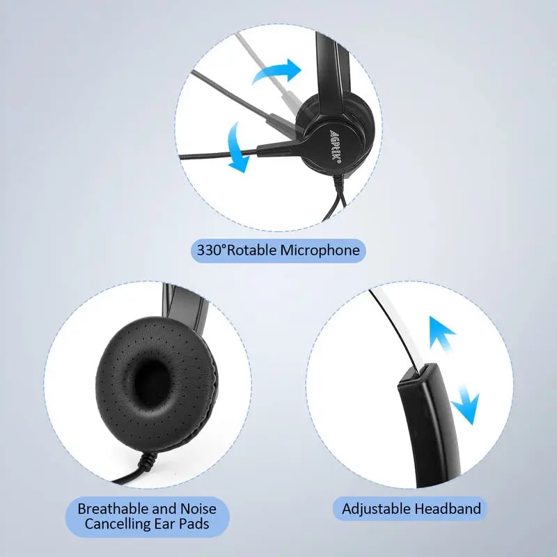 AGPTEK Noise Cancelling Corded Monaural Headset with Flexible Mic & RJ9 Connector | 19cm (7.5in) Length - view 5