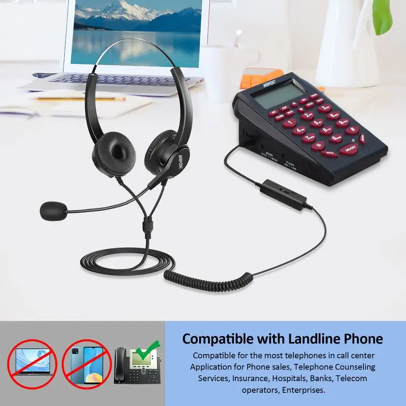 AGPTEK Noise Cancelling Corded Monaural Headset with Flexible Mic & RJ9 Connector | 19cm (7.5in) Length - view 7