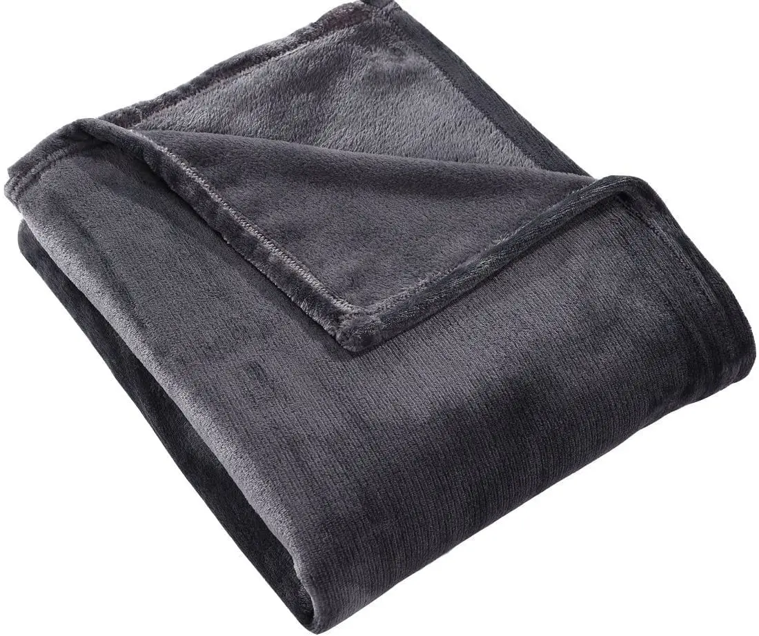 HYSEAS Flannel Fleece Throw Blanket Dark Grey | Super Soft Plush Microfiber for Couch & Bed - main product image