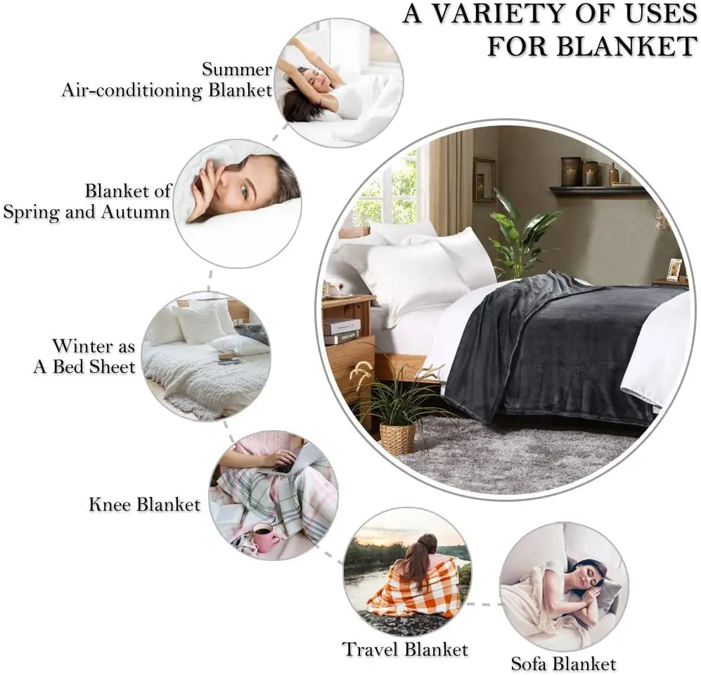 HYSEAS Flannel Fleece Throw Blanket Dark Grey | Super Soft Plush Microfiber for Couch & Bed - view 3