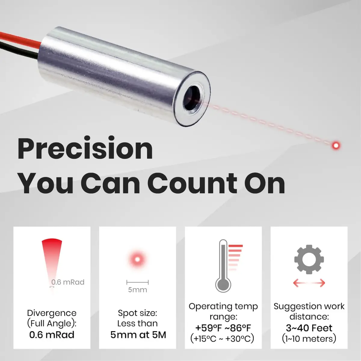 Quarton Red Dot Laser Module 7mm x 21mm | Class 3R <2.5mW, 6V Operation - view 7