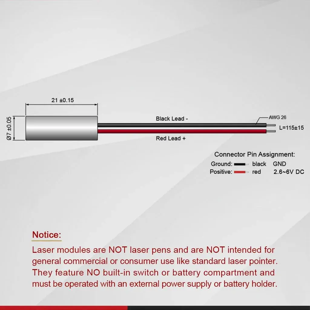 Quarton Red Dot Laser Module 7mm x 21mm | Class 3R <2.5mW, 6V Operation - view 3