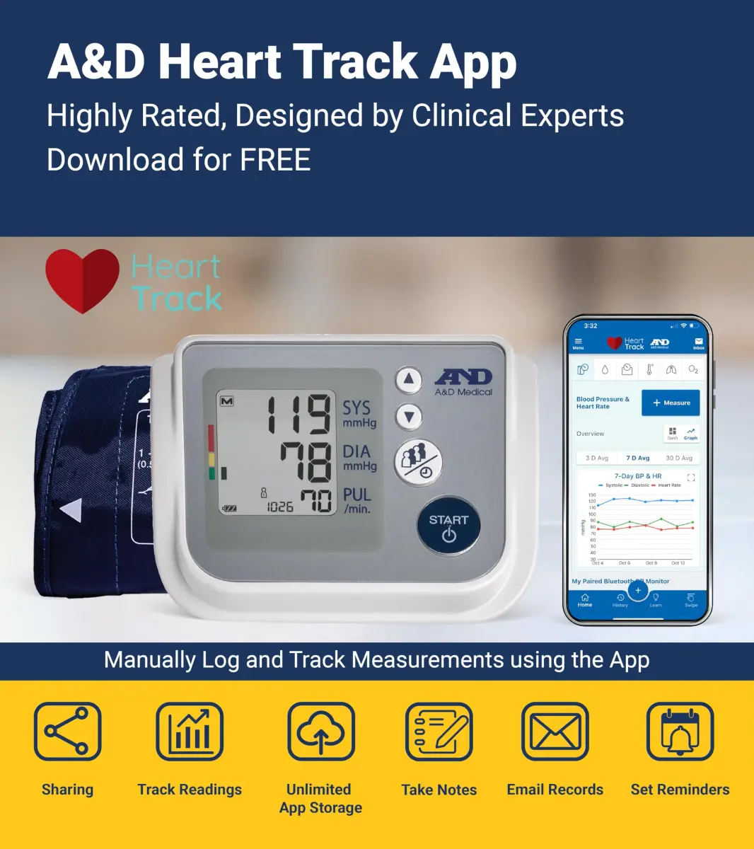 A&D Medical UA-767F Automatic Blood Pressure Monitor | 4 Users, 60 Memories/User, Wide Cuff 22-42cm, App Compatible - view 8