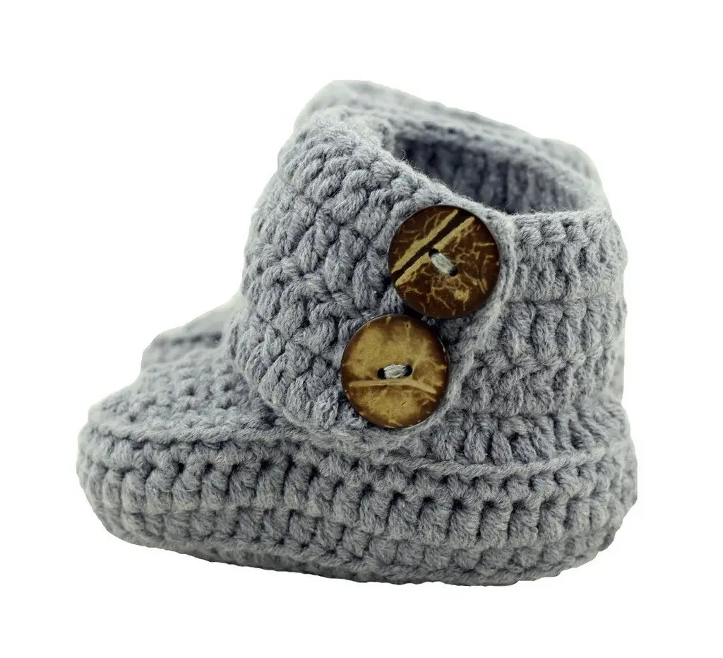zefen Baby Booties Newborn Socks Handmade Shoes Deep Small Gray | Cotton Crochet - main product image