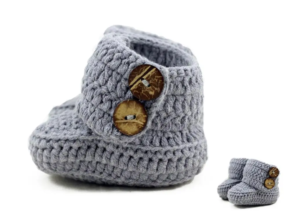 zefen Baby Booties Newborn Socks Handmade Shoes Deep Small Gray | Cotton Crochet - view 2