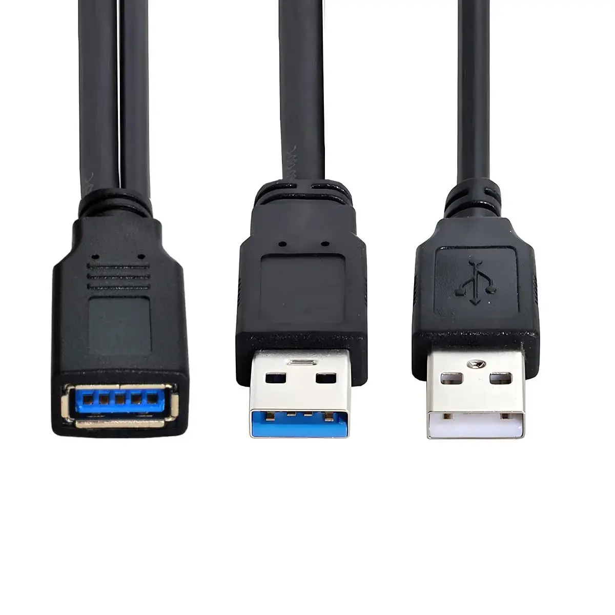 cablecc Dual USB 3.0 Male to USB Female Y Cable 20cm (0.65ft) | Extra Power & Data for Hard Drives, Printers, Scanners - main product image