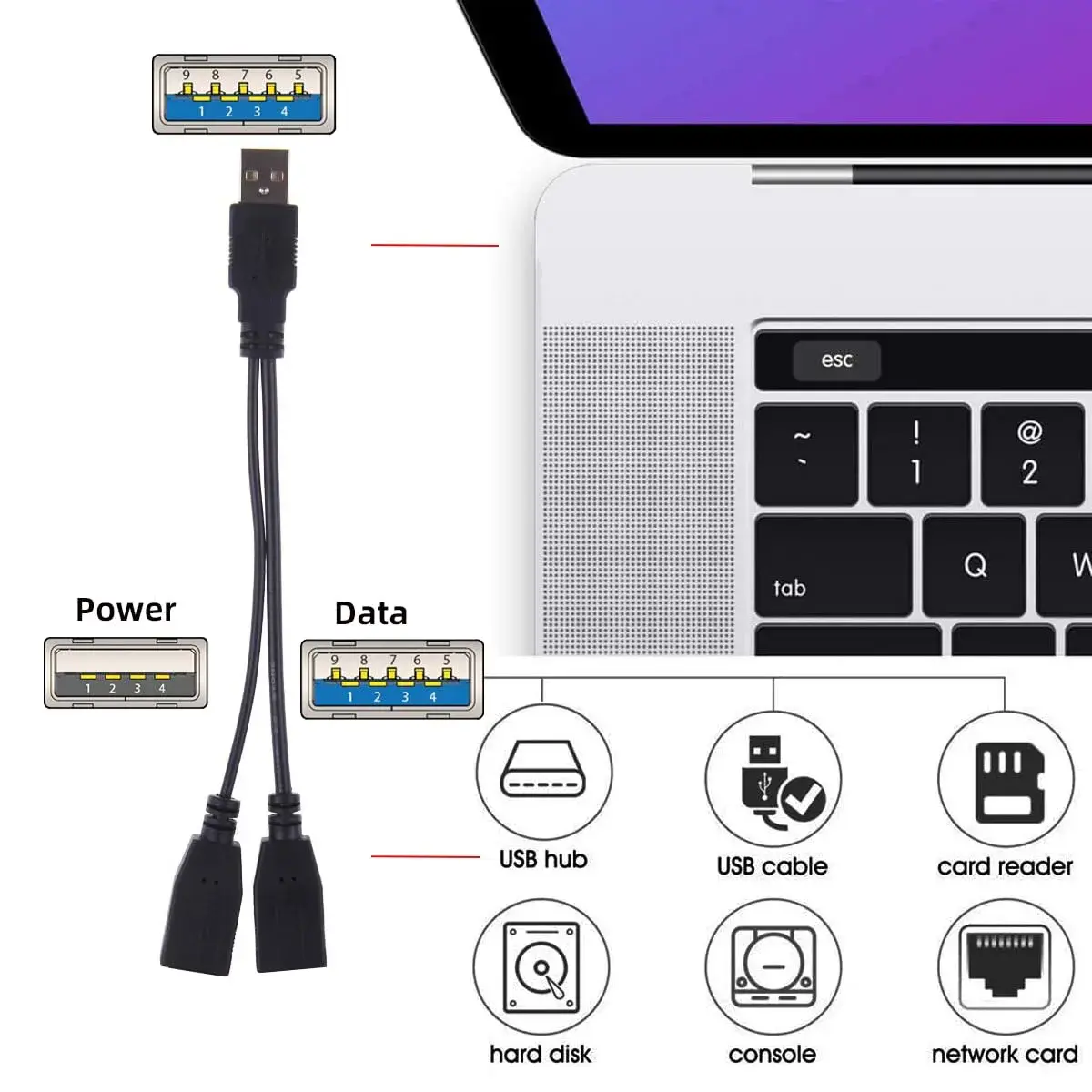 cablecc Dual USB 3.0 Male to USB Female Y Cable 20cm (0.65ft) | Extra Power & Data for Hard Drives, Printers, Scanners - view 7