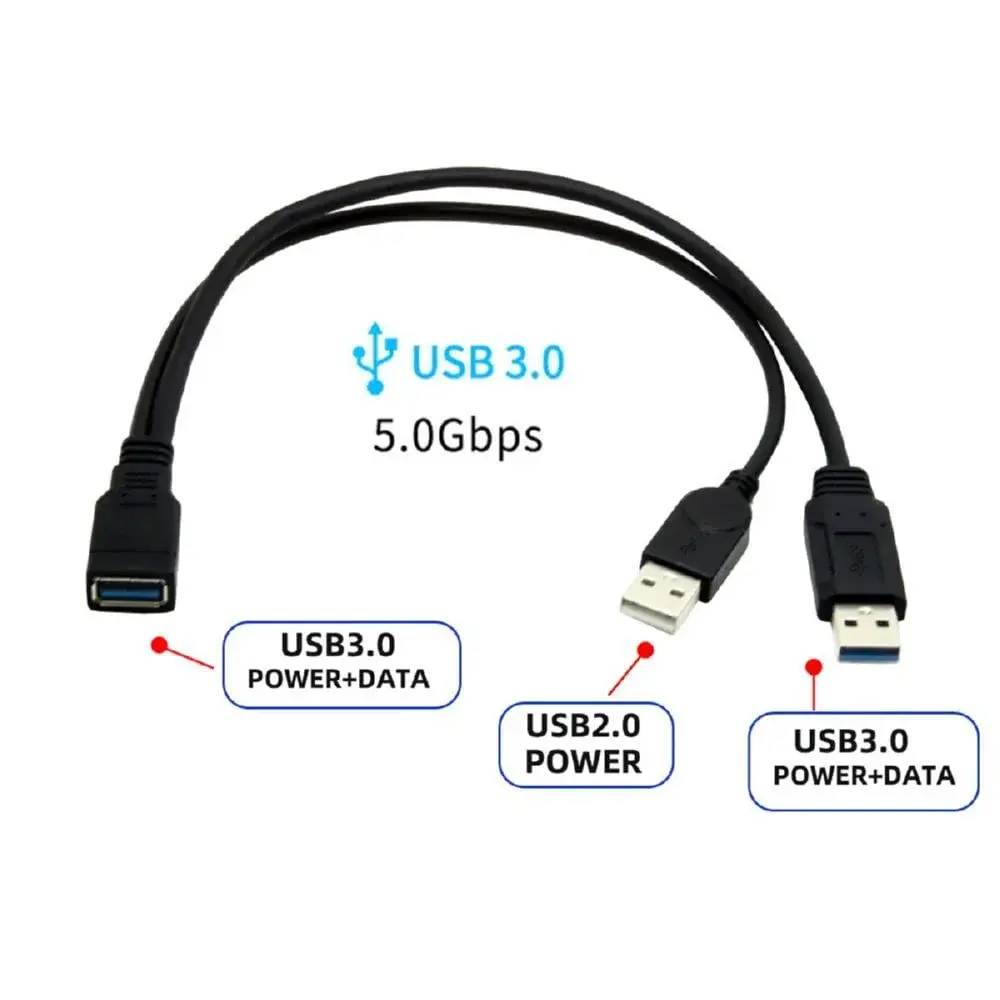 cablecc Dual USB 3.0 Male to USB Female Y Cable 20cm (0.65ft) | Extra Power & Data for Hard Drives, Printers, Scanners - view 2