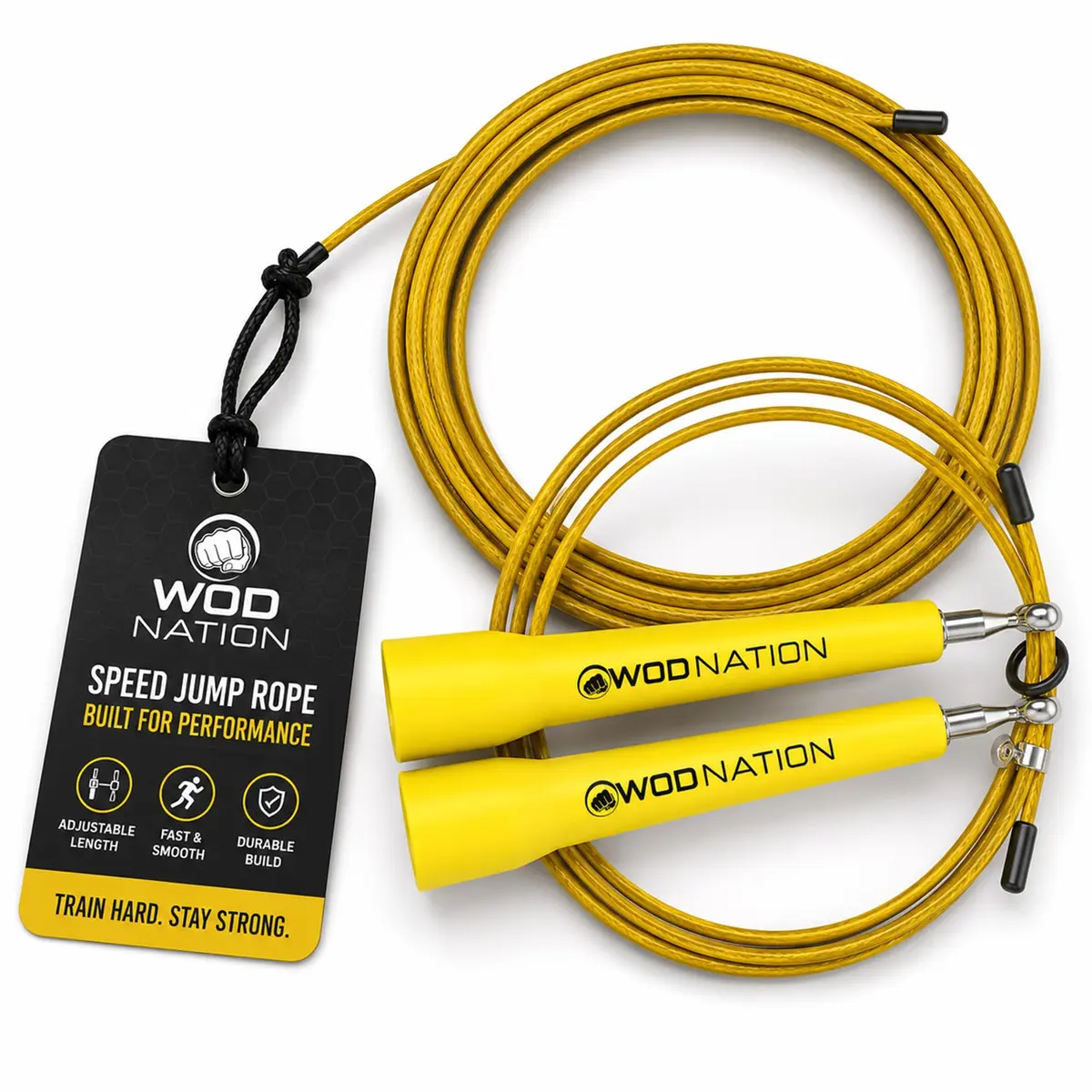 WOD Nation Adjustable Speed Jump Rope - Yellow, Alloy Steel, Adjustable Length | Full-Body Cardio Fitness - main product image