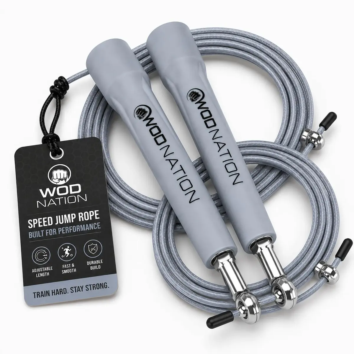 WOD Nation Adjustable Speed Jump Rope - Grey | Classic Fitness Equipment for Men, Women & Kids - main product image