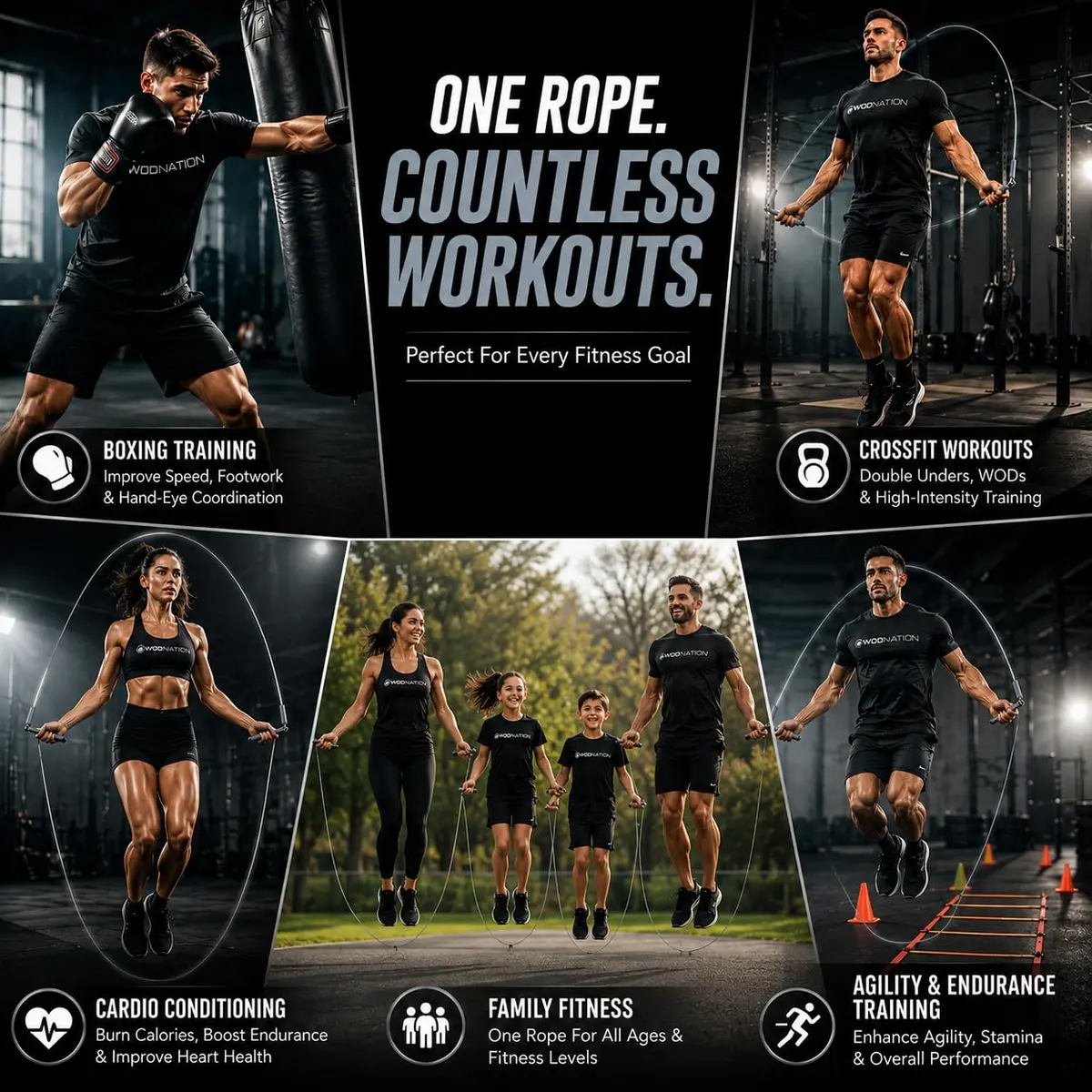 WOD Nation Adjustable Speed Jump Rope - Grey | Classic Fitness Equipment for Men, Women & Kids - view 6