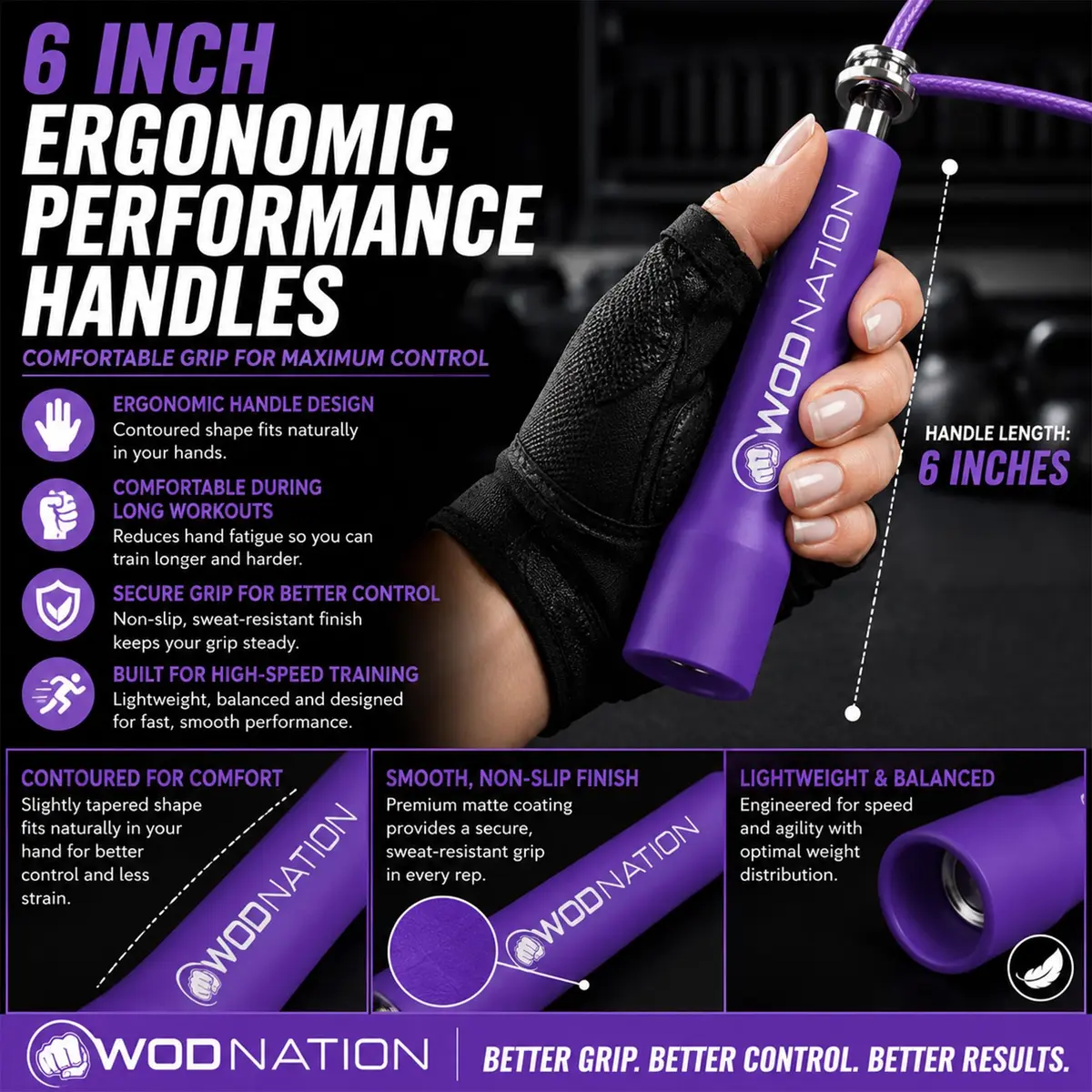 WOD Nation Adjustable Speed Jump Rope - Purple, Adjustable Length | Home Gym & Cardio Equipment for Men, Women & Kids - view 7