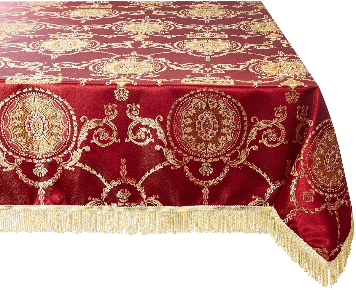 Violet Linen Prestige Damask Design Tablecloth Burgundy 52" x 70" | Elegant Damask Pattern for Special Events - main product image