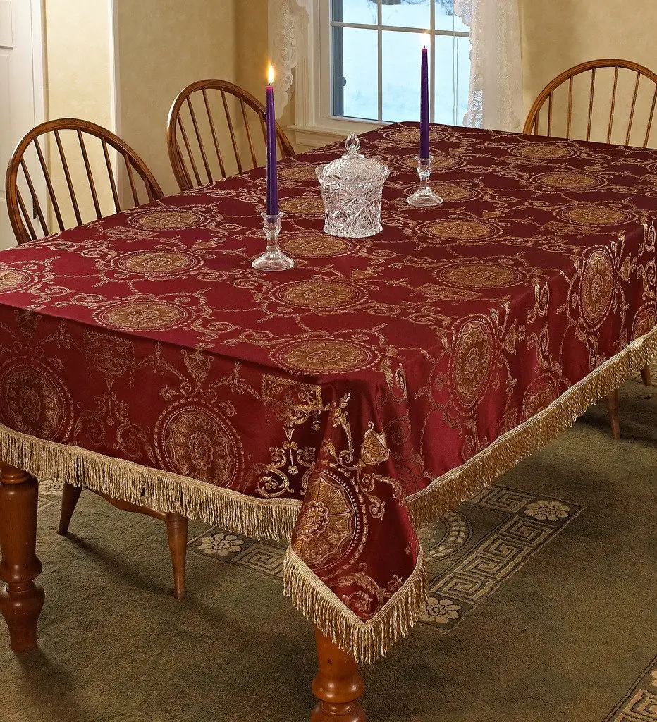 Violet Linen Prestige Damask Design Tablecloth Burgundy 52" x 70" | Elegant Damask Pattern for Special Events - view 2
