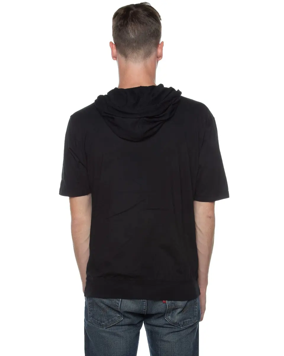 Cottonhood Unisex Short Sleeve Zip Hoodie 65% Cotton, Lightweight Jersey, Black | Slim Fit, Breathable, Casual Style - view 5