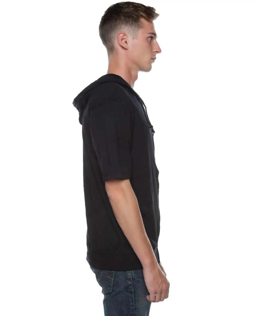 Cottonhood Unisex Short Sleeve Zip Hoodie 65% Cotton, Lightweight Jersey, Black | Slim Fit, Breathable, Casual Style - view 3
