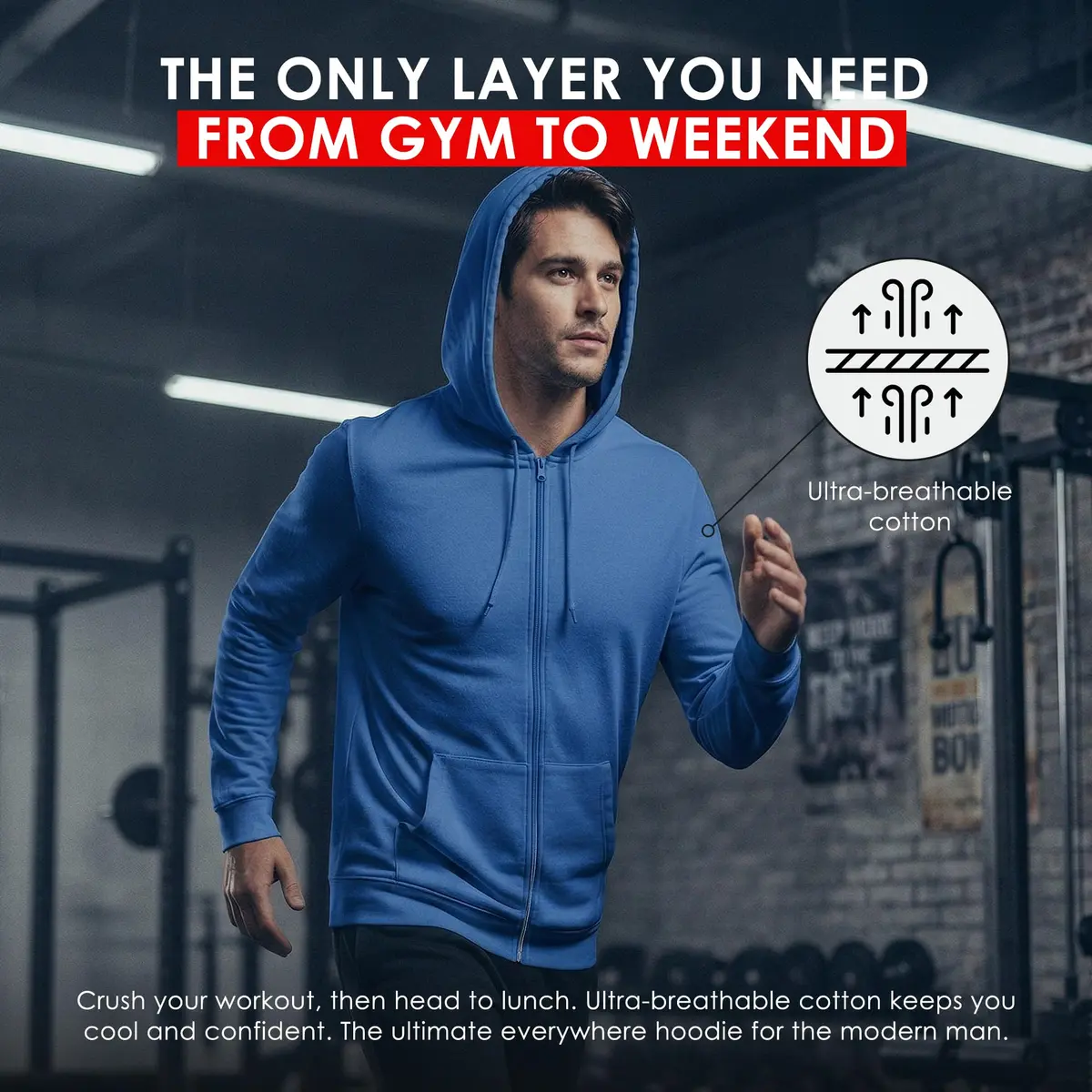 Cottonhood Lightweight Jersey Full Zip Hoodie for Men | Slim Fit, Soft Long Sleeve, Breathable, 28-inch Length - view 4