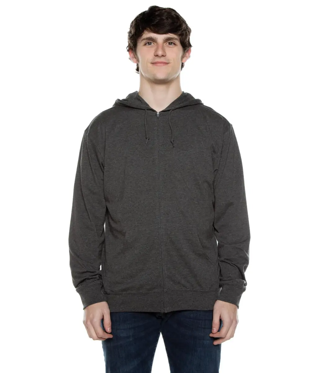 Cottonhood Lightweight Jersey Zip Hoodie for Men – Full Zip Casual Cotton Hoodie, Soft Long Sleeve (L, Charcoal Heather, 702) - main product image