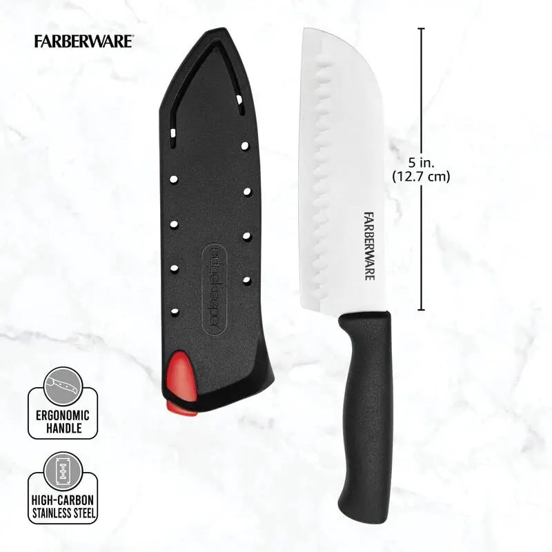 Farberware Edgekeeper 5-Inch Santoku Knife with Self-Sharpening Blade Cover | Razor-Sharp High Carbon-Stainless Steel Kitchen Knife in Black - view 5