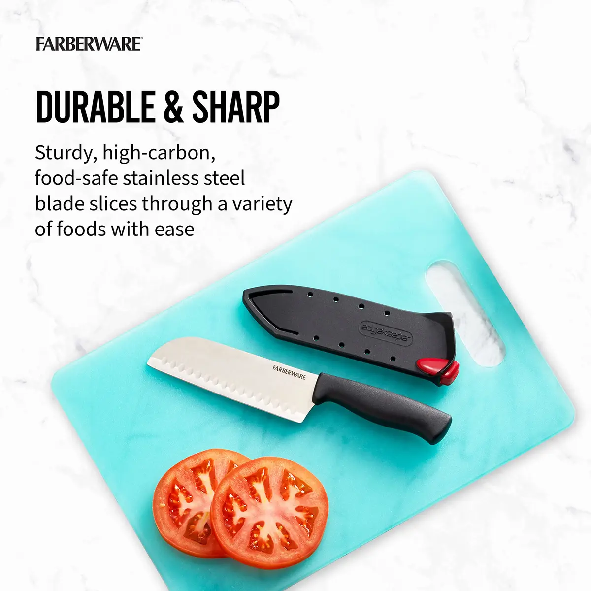 Farberware Edgekeeper 5-Inch Santoku Knife with Self-Sharpening Blade Cover | Razor-Sharp High Carbon-Stainless Steel Kitchen Knife in Black - view 7