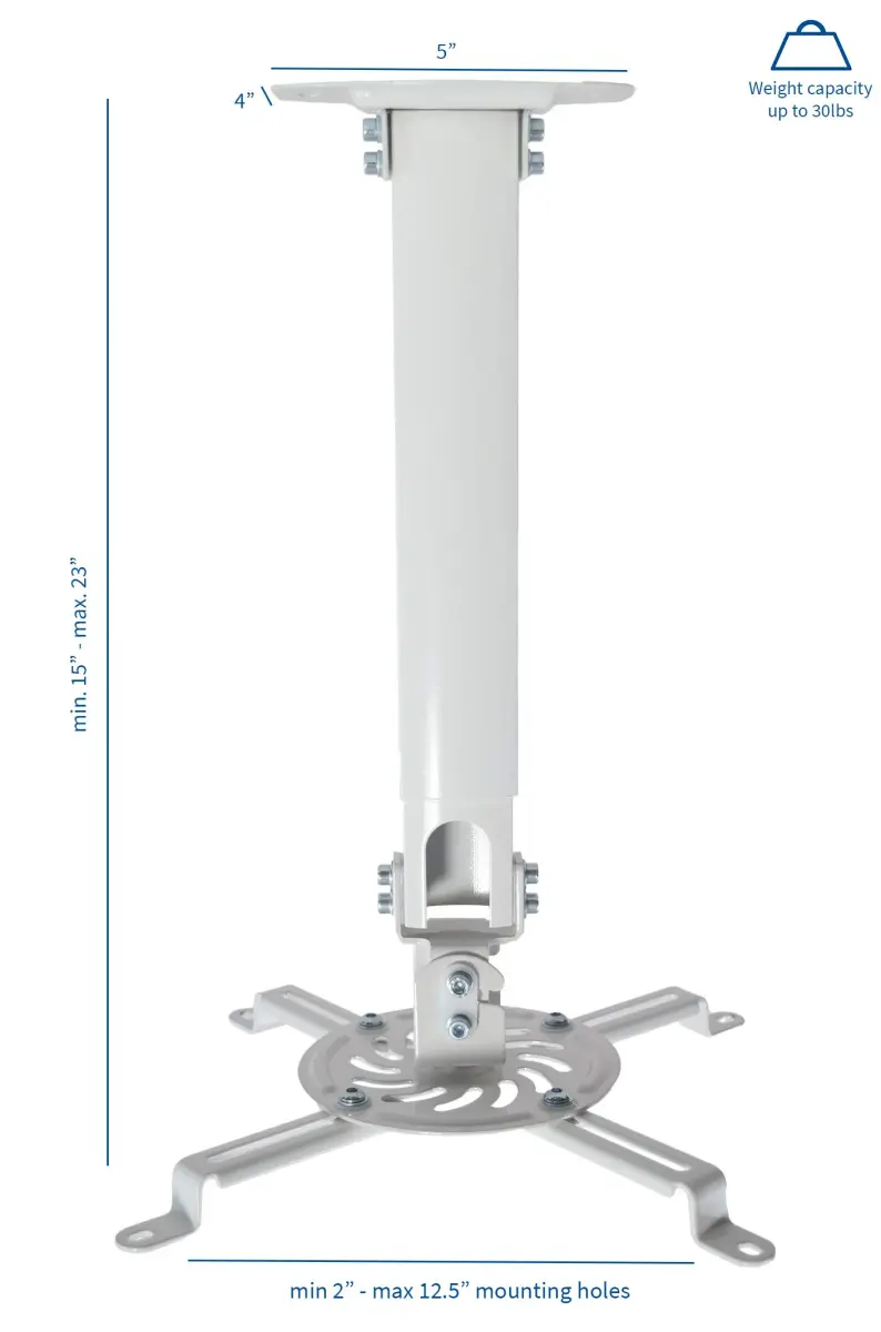 VIVO Universal Extending Ceiling Projector Mount, White, 23" (58.4 cm) Drop | Heavy-Duty Steel for Most Projectors - view 4