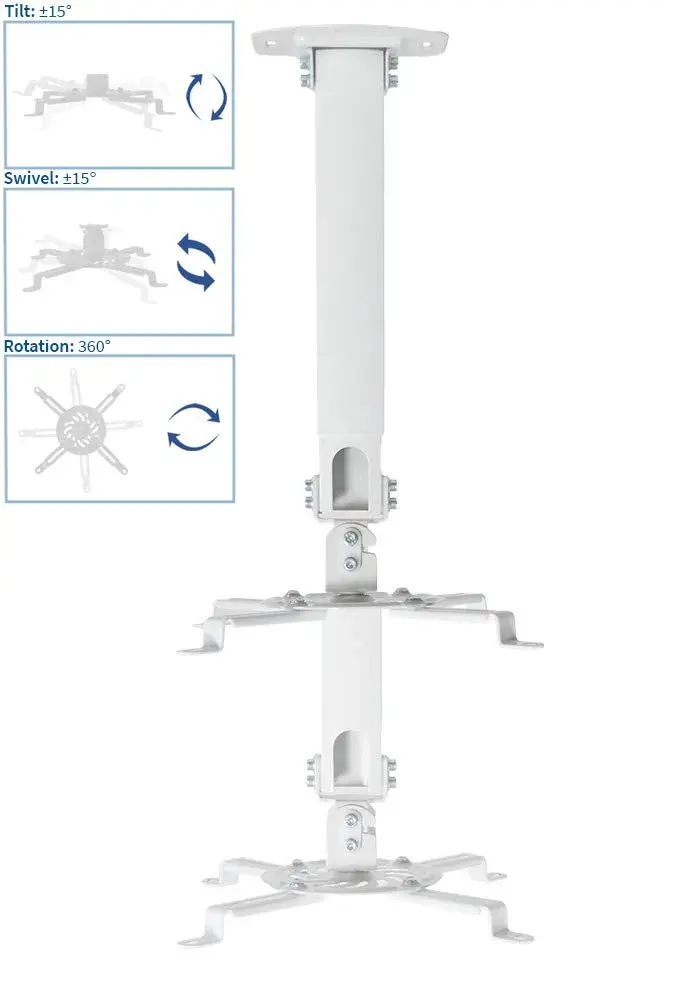 VIVO Universal Extending Ceiling Projector Mount, White, 23" (58.4 cm) Drop | Heavy-Duty Steel for Most Projectors - view 5