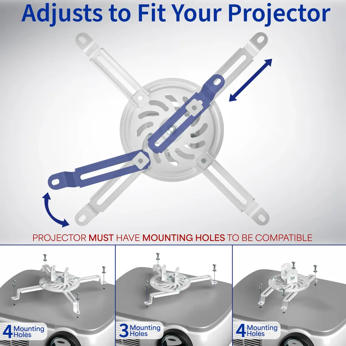 VIVO Universal Extending Ceiling Projector Mount, White, 23" (58.4 cm) Drop | Heavy-Duty Steel for Most Projectors - view 3