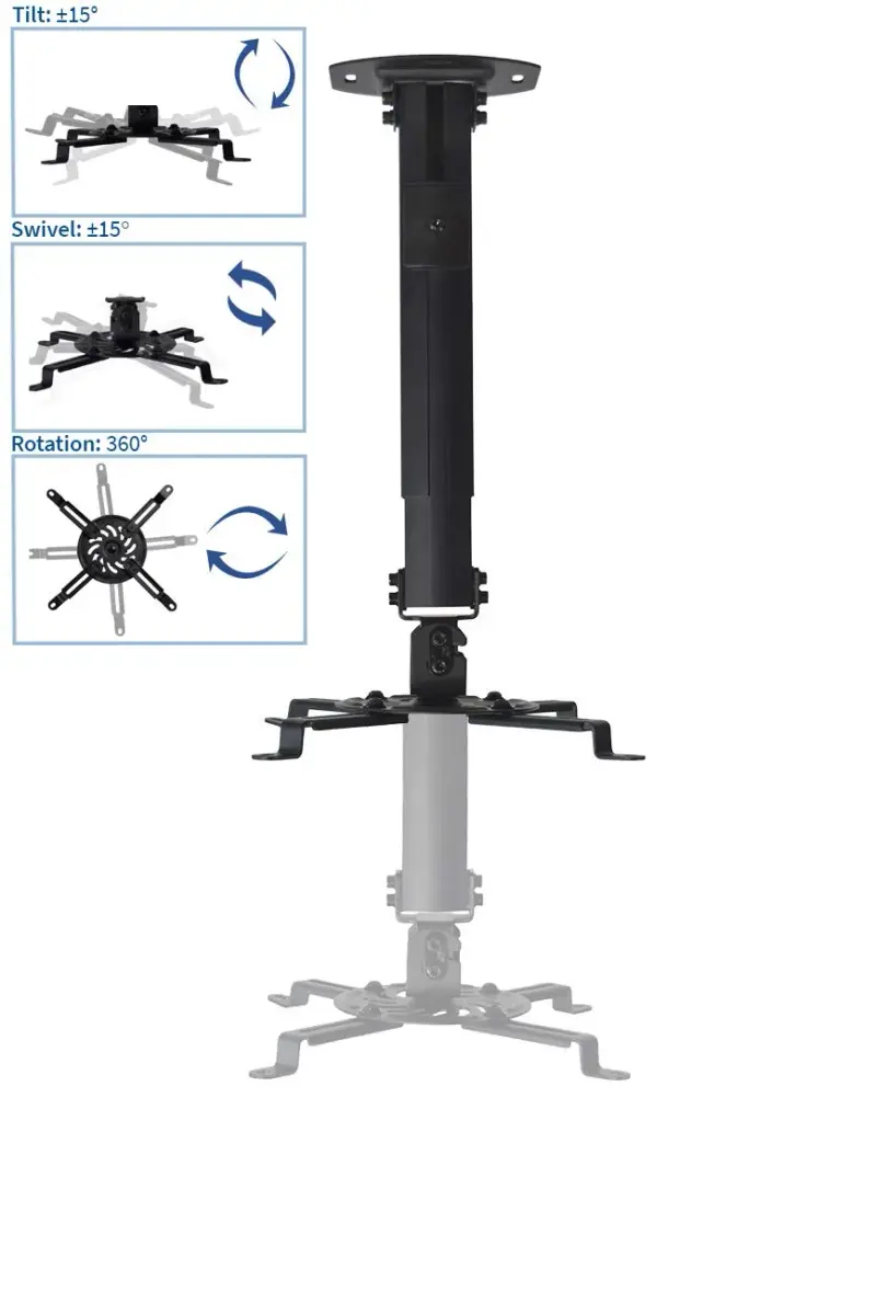 VIVO MOUNT-VP02B Black Extending Ceiling Projector Mount | 13.97 cm (5.5 in) to 31.75 cm (12.5 in) Mounting Range - view 5