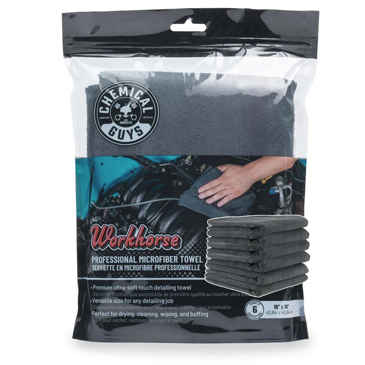 Chemical Guys Workhorse Microfiber Towels Blue 16 in | Professional-grade cleaning cloths for car & home - view 6