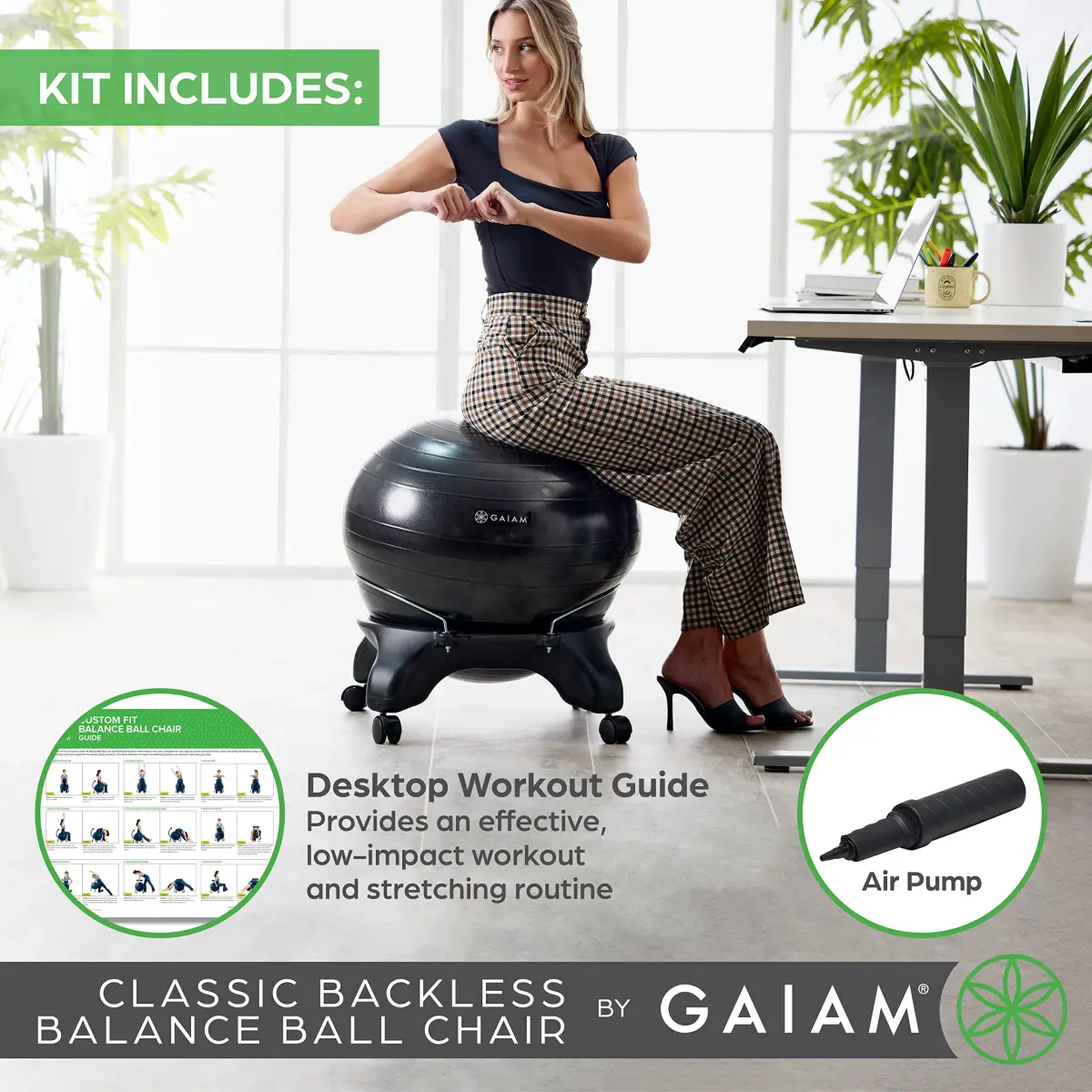 Gaiam Classic Backless Balance Ball Chair, Charcoal | 52cm (20.5 inch) | Active Seating for Office & Home - view 8