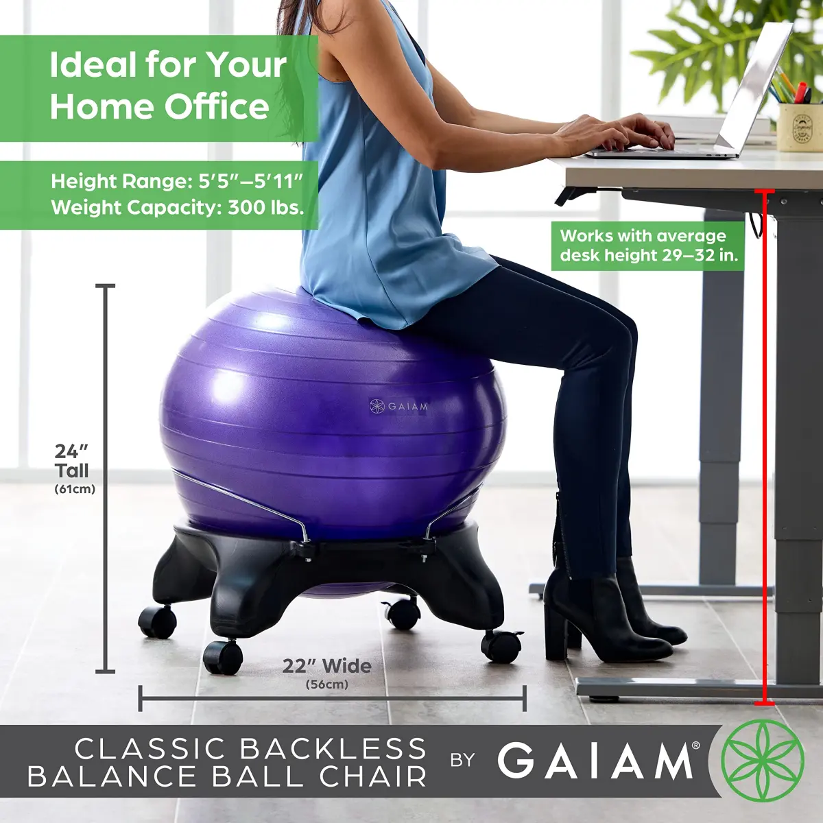 Gaiam Classic Backless Balance Ball Chair, Charcoal | 52cm (20.5 inch) | Active Seating for Office & Home - view 3