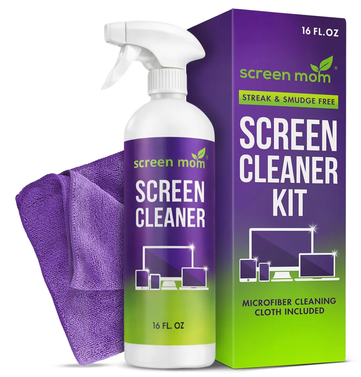 Screen Mom Screen Cleaner Spray 16oz | Streak-Free, Alcohol-Free, Microfiber Cloth - main product image