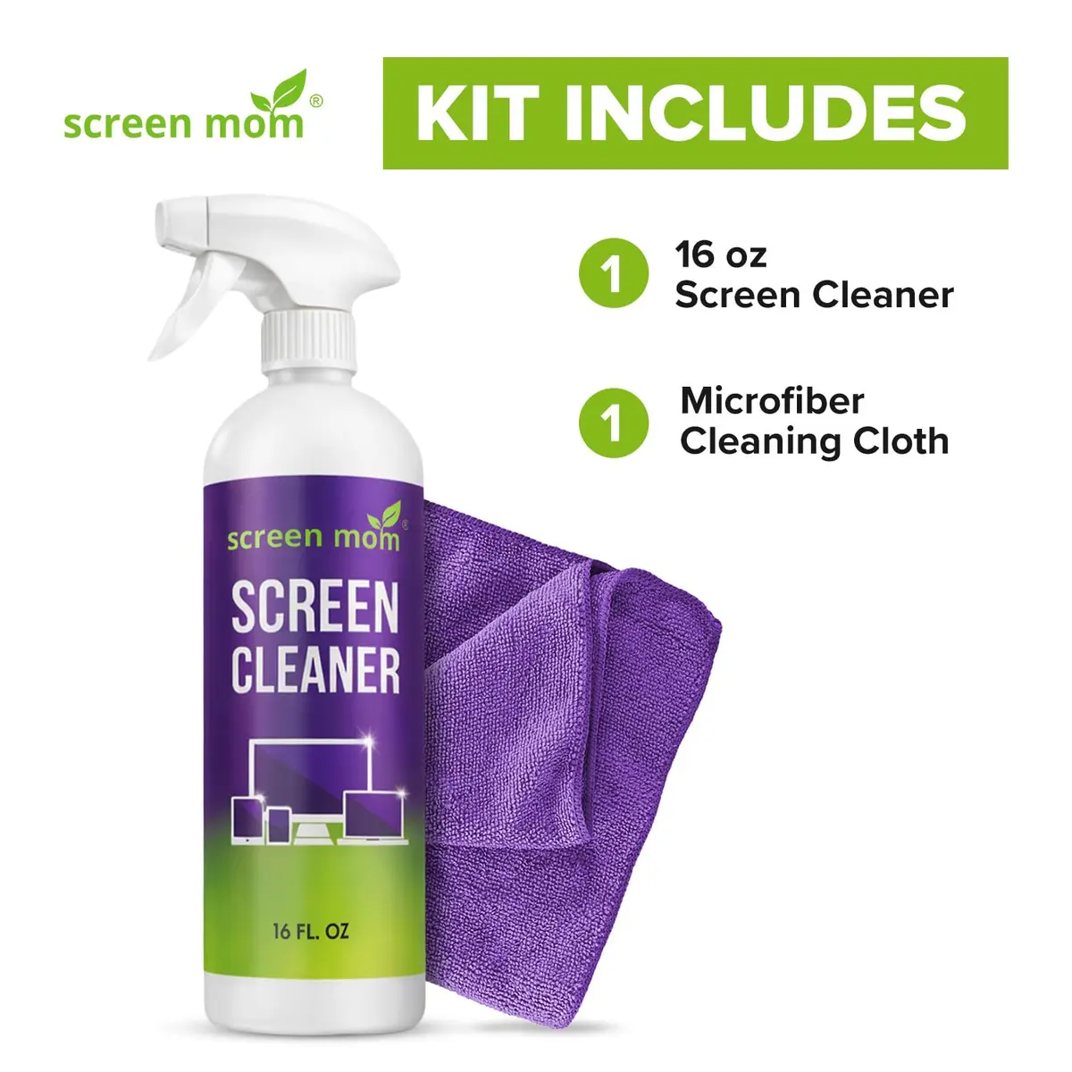 Screen Mom Screen Cleaner Spray 16oz | Streak-Free, Alcohol-Free, Microfiber Cloth - view 7