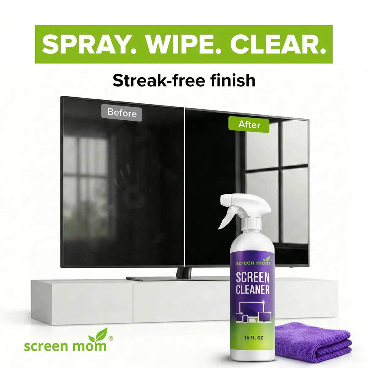 Screen Mom Screen Cleaner Spray 16oz | Streak-Free, Alcohol-Free, Microfiber Cloth - view 3