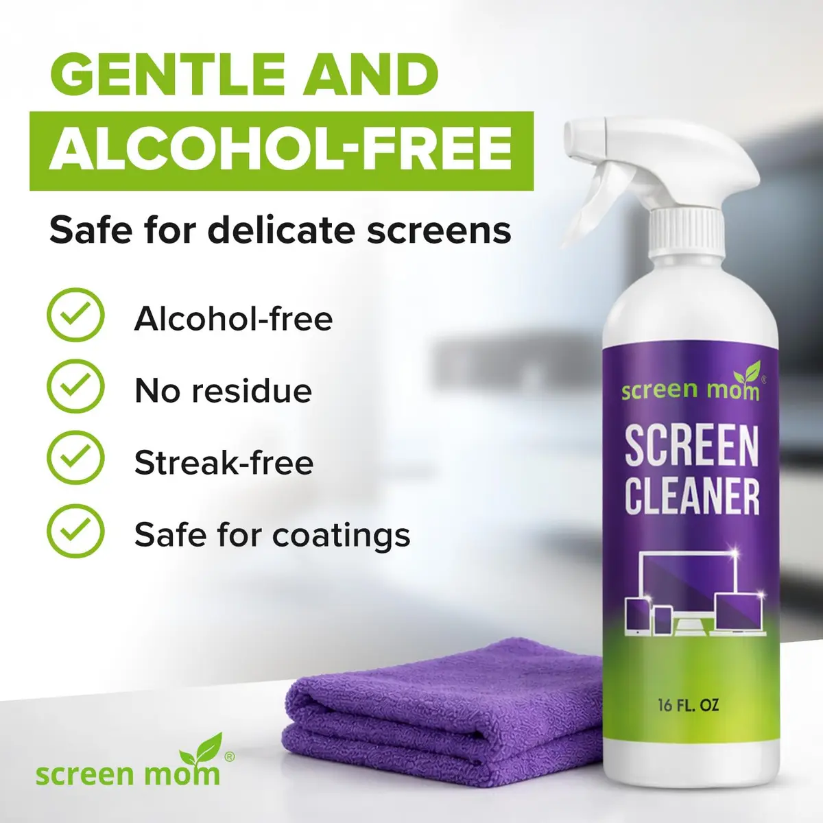 Screen Mom Screen Cleaner Spray 16oz | Streak-Free, Alcohol-Free, Microfiber Cloth - view 4