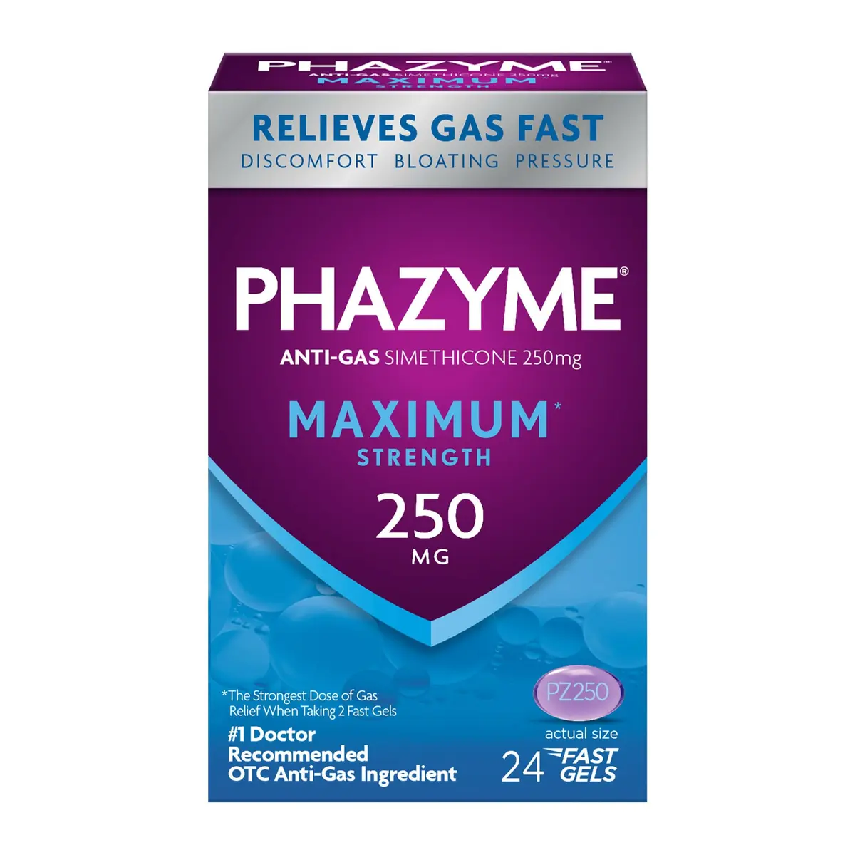 Phazyme Maximum Strength Anti-Gas 250 mg Simethicone Fast Gels | Fast Relief for Bloating & Discomfort - main product image