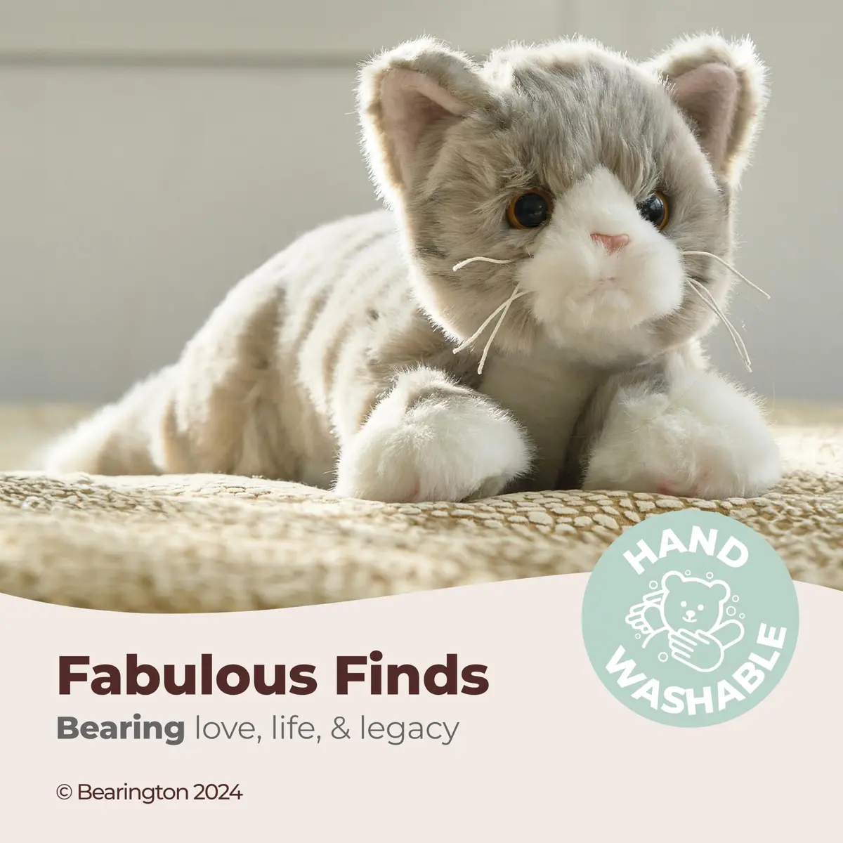 Bearington Collection 15" Realistic Grey Tabby Cat Plush Toy | Ultra-Soft, Handcrafted, Cuddly Companion - view 3
