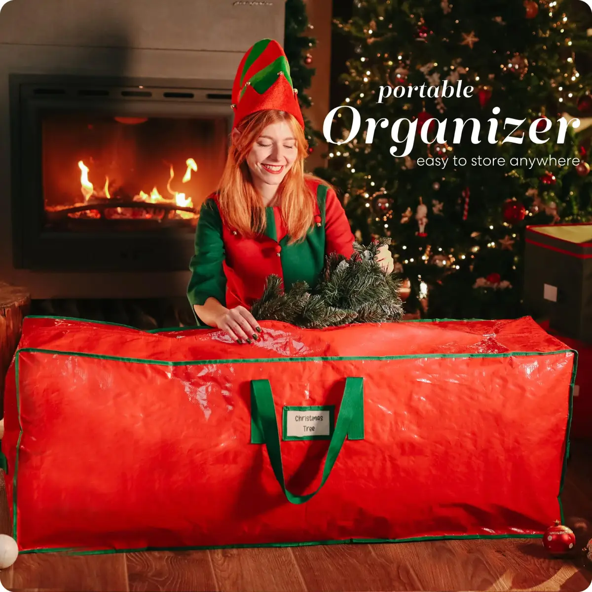 Handy Laundry Red Christmas Tree Storage Bag for 9 Foot Artificial Tree | Heavy Duty Waterproof Tarp with Reinforced Handles - view 7