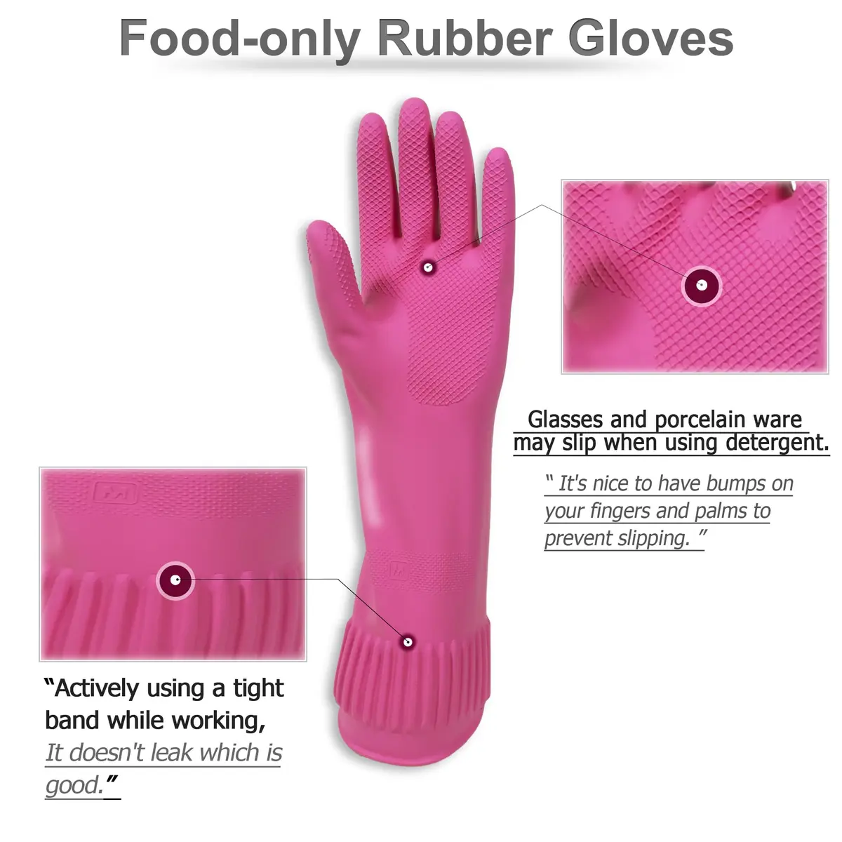 MAMISON Pink Protective Glove Medium | Waterproof Rubber Work & Lab Gloves (1 Pair) - view 2