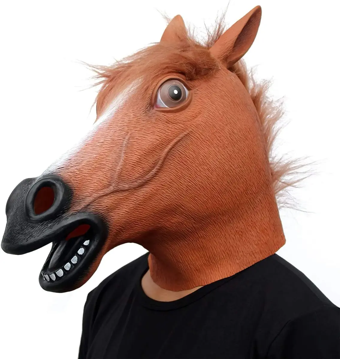 CreepyParty Horse Head Mask for Adults, Natural Latex Costume Mask 24.5 cm (9.65 in) | Funny Farm Animal Look - main product image