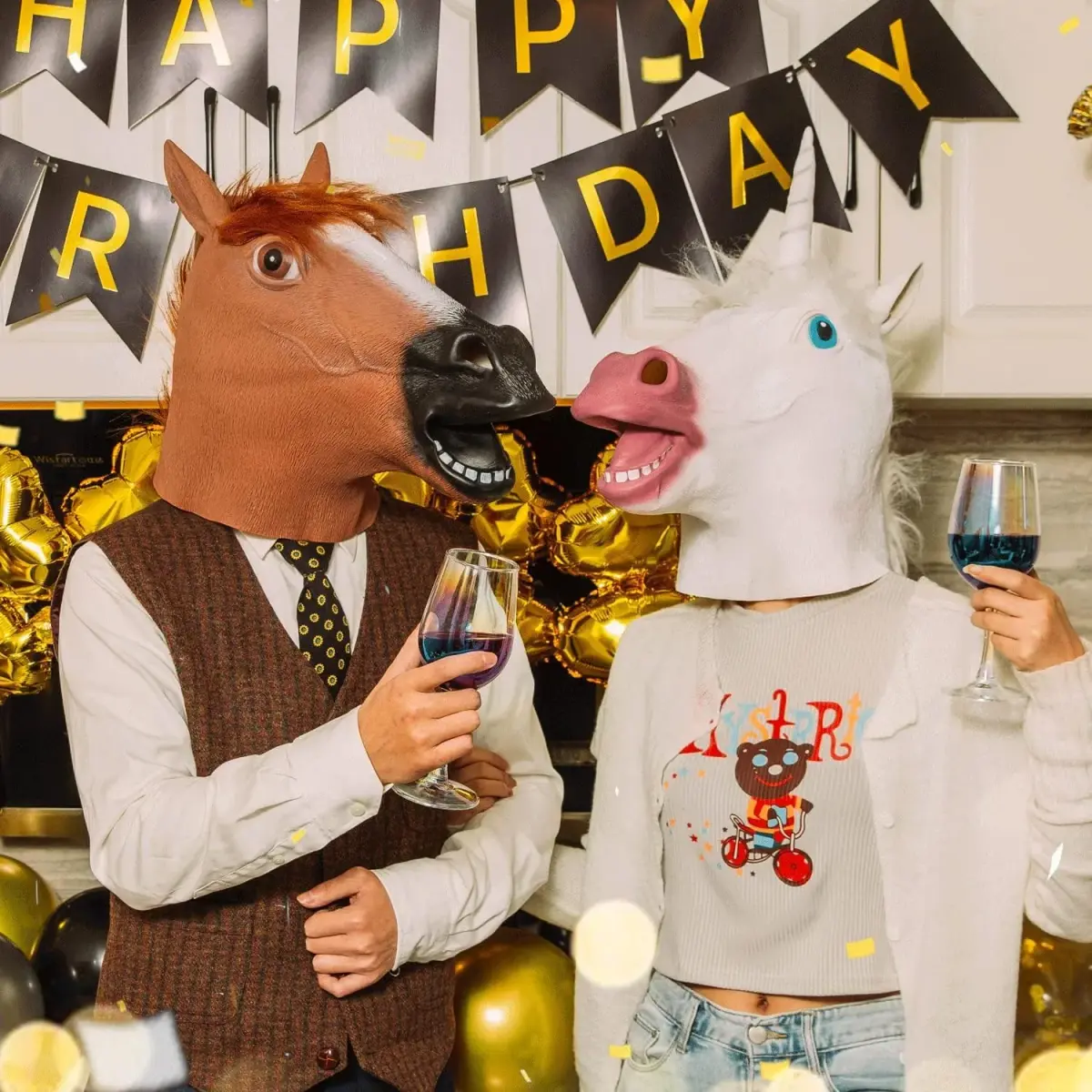 CreepyParty Horse Head Mask for Adults, Natural Latex Costume Mask 24.5 cm (9.65 in) | Funny Farm Animal Look - view 5