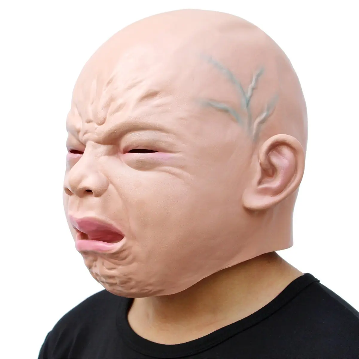 CreepyParty Crying Face Mask for Adults | Natural Latex Full Head Costume Mask for Halloween Parties and Cosplay - view 2